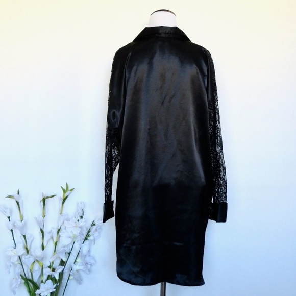 Victoria’s Secret Vintage Gold Label Satin Lace Sleepwear Shirt Dress Black SZ S - Picture 3 of 5